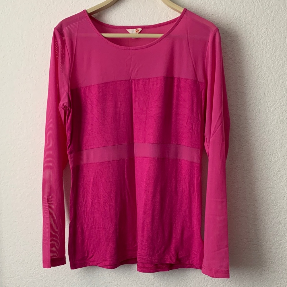 G by Guess Vibrant Pink Sheer Blouse